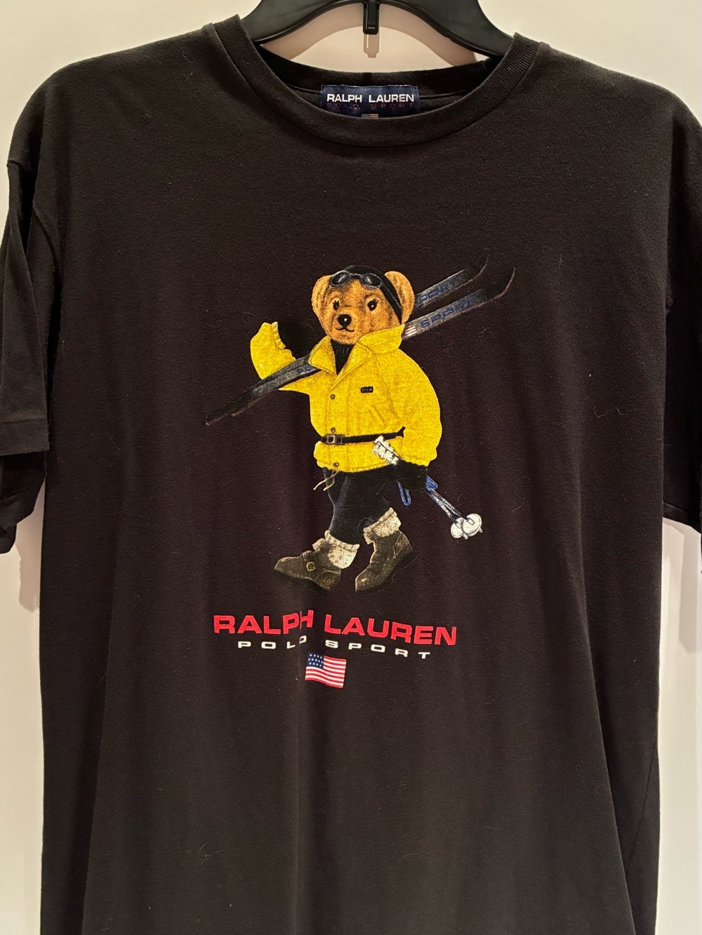 Ralph Lauren Black Tee with Yellow Ski Bear Graphic